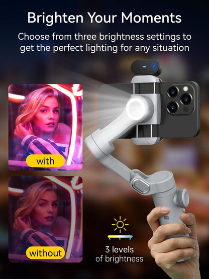 3-Axis Phone Gimbal, Gimbal Stabilizer for iPhone w/AI Vision Sensor, Portable for iPhone/Andriod, Phone Stabilizer Built in Fill Light Perfect for TikTok YouTube-Smart XPro AI Grey