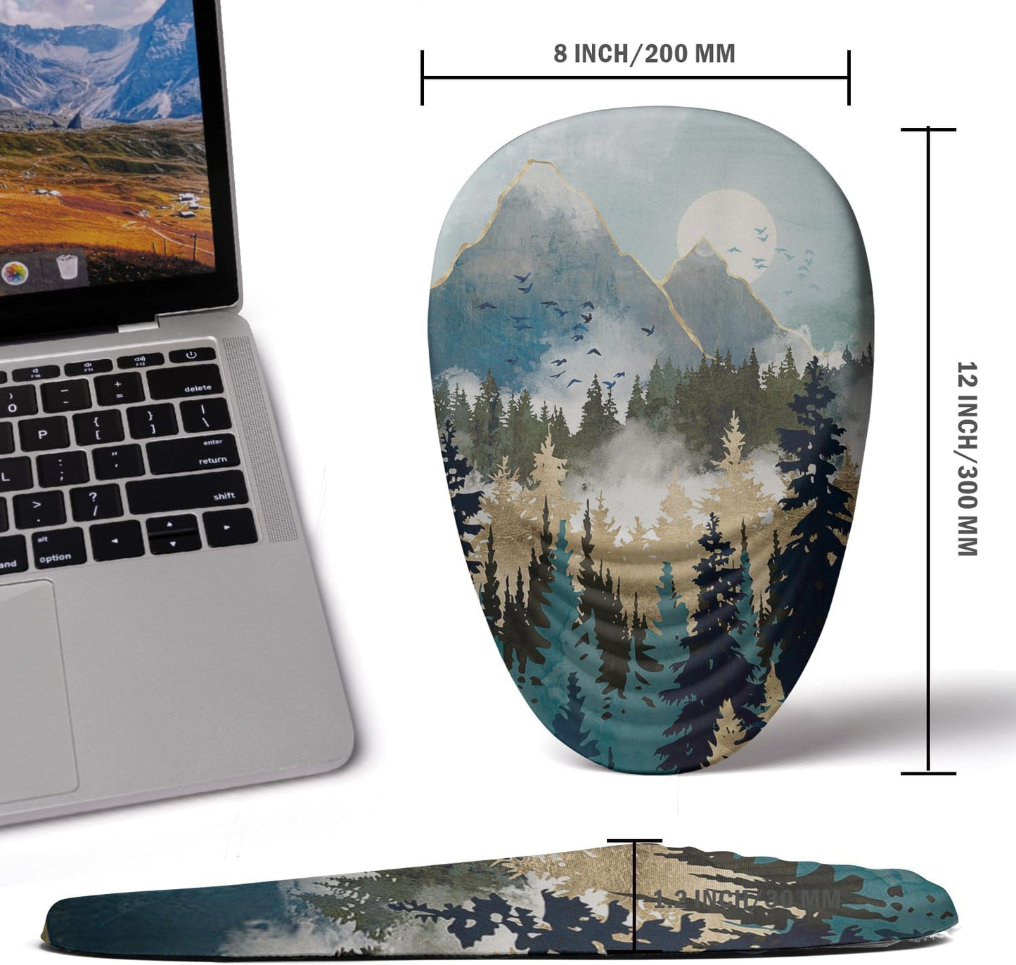 Ergonomic Mouse Pad with Wrist Rest Support, Memory Foam & PU, Forest Sunrise