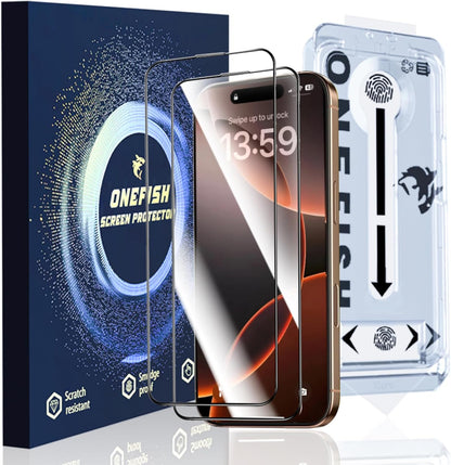 OneFish Full Edge Coverage Tempered Glass Screen Protector for IPhone 11/IPhone Xr 6.1 inch 2 Pack Edge Reinforcement, Self-Aligning Installation, Case Friendly HD Screen Protectors