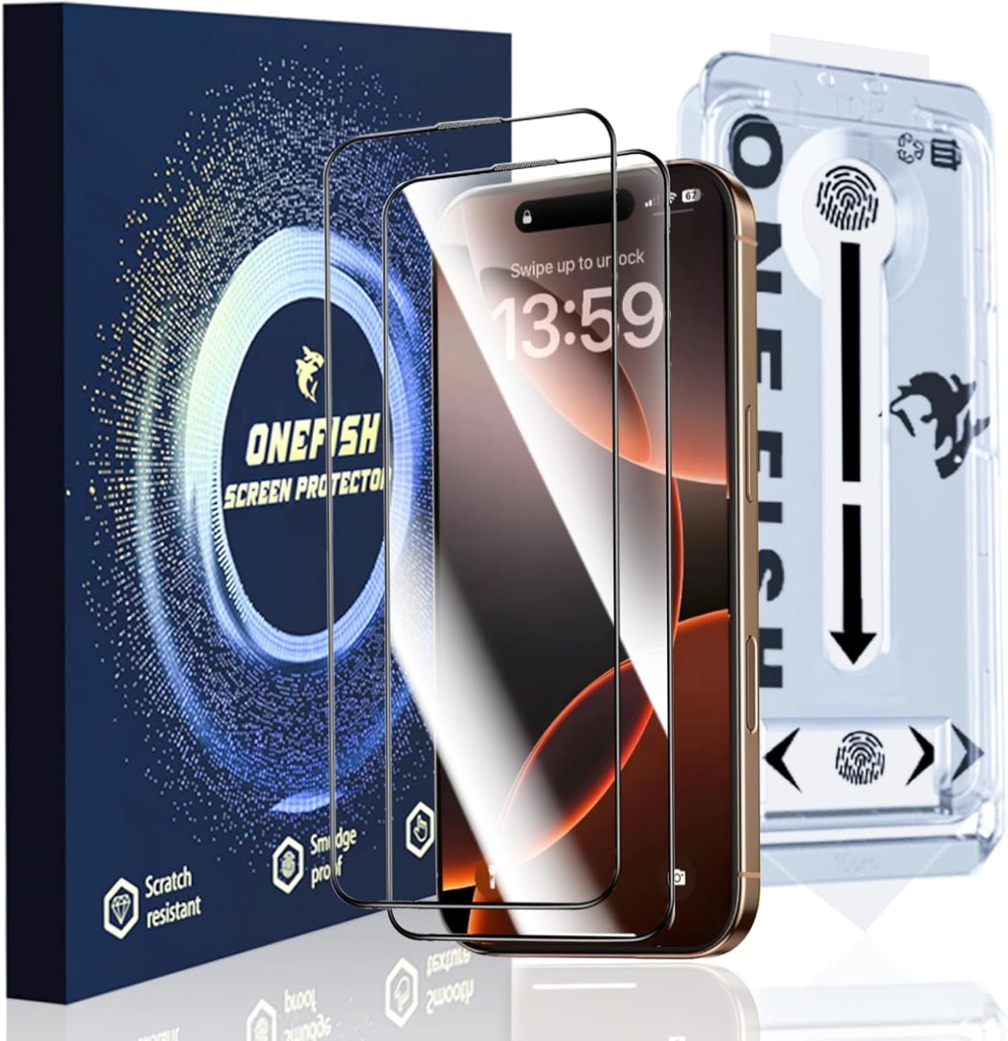 OneFish Full Edge Coverage Tempered Glass Screen Protector for IPhone 16e/ 14/13 / 13 Pro 6.1 inch 2 Pack Edge Reinforcement, Self-Aligning Installation, Case Friendly HD Screen Protectors