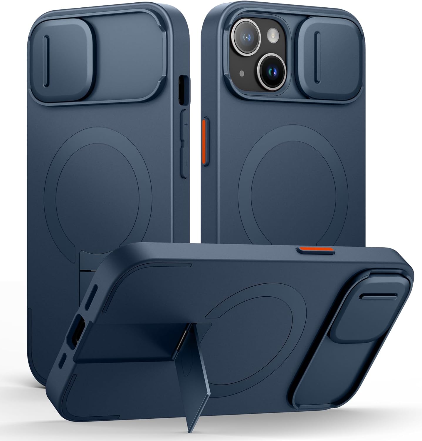 SURITCH for iPhone 13/14 Case with Magnetic Camera Slide Cover and Adjustable Kickstand, Compatible with MagSafe, Shockproof Bumper Case Slim Protective Cover for iPhone 13/14 6.1 Inch, Blue