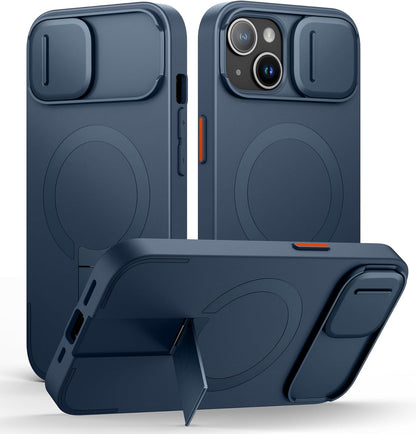 SURITCH for iPhone 13/14 Case with Magnetic Camera Slide Cover and Adjustable Kickstand, Compatible with MagSafe, Shockproof Bumper Case Slim Protective Cover for iPhone 13/14 6.1 Inch, Blue