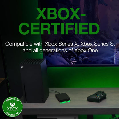 Seagate Game Drive for Xbox 5 TB External Hard Drive Portable HDD - USB 3.2 Gen 1, Black with Built-in Green LED bar, Xbox Certified, 3 Year Rescue Services(STKX5000403)