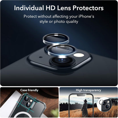 ESR for iPhone 14 Screen Protector Set, 3 Tempered-Glass Screen Protectors and 1 Set of Camera Lens Protectors, Smooth Rounded Edges, Full-Coverage Military-Grade Protection, Scratch Resistant