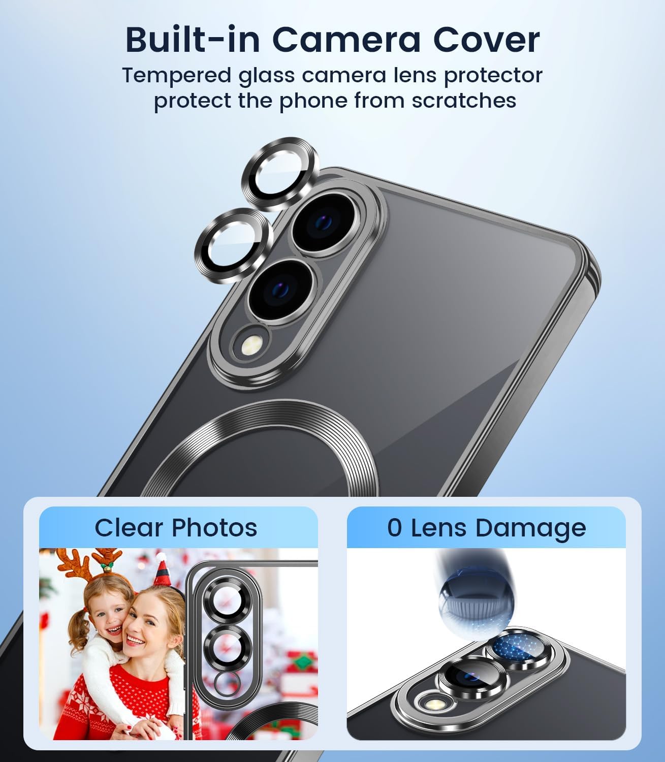 Slim Thin for Samsung Galaxy S25 Edge Case, Compatible with MagSafe, Built-in Camera Lens Protector, Shockproof Protective Phone Case, Soft Electroplated Clear Cover, Black