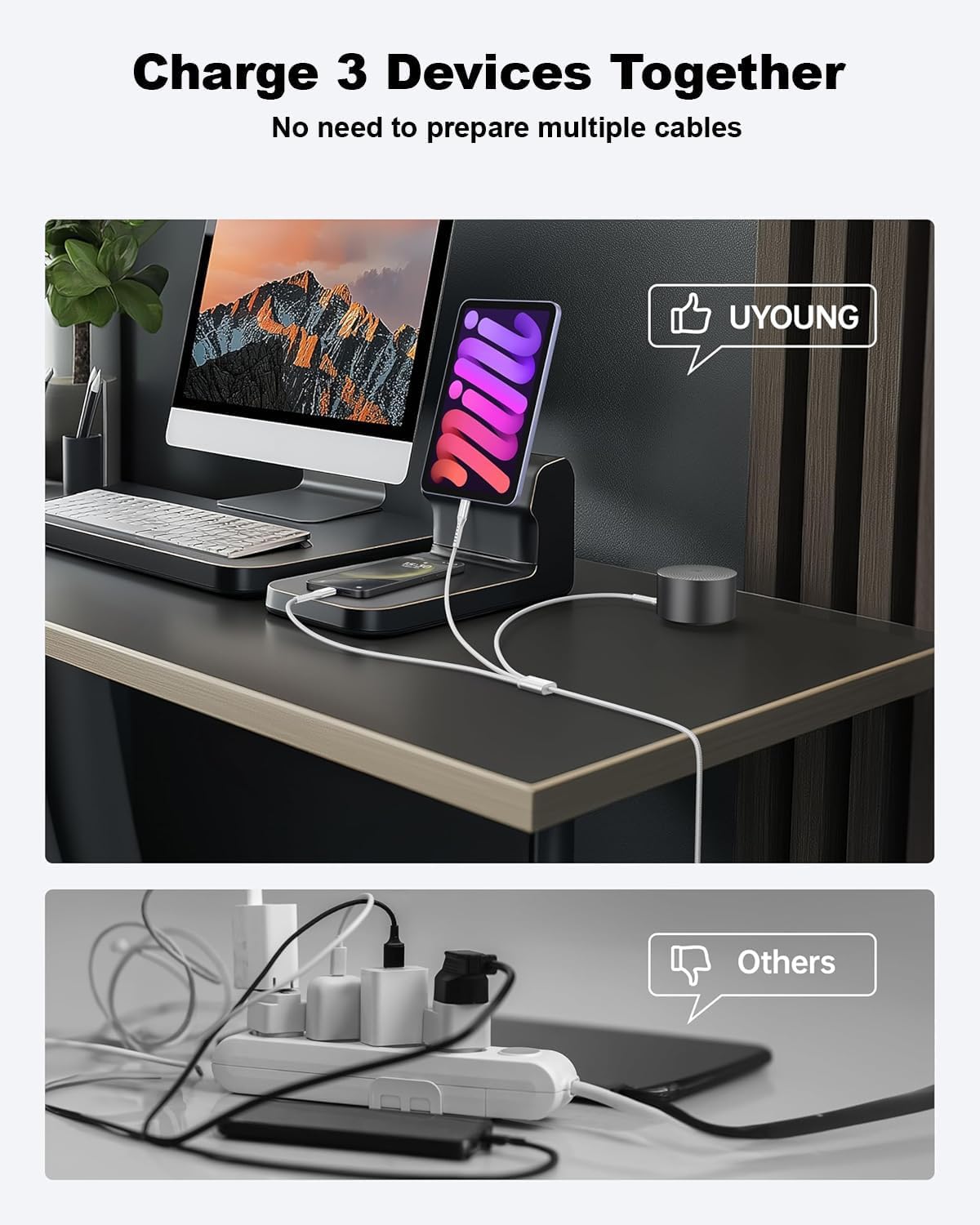 Short Multi Charging Cable 1FT 2Pack 3 in 1 Charger Cord Braided Universal Phone Cords with Lightning/Type C/Micro USB Connectors, Multiple USB Cable for iPhone/Samsung/Google Phones and More