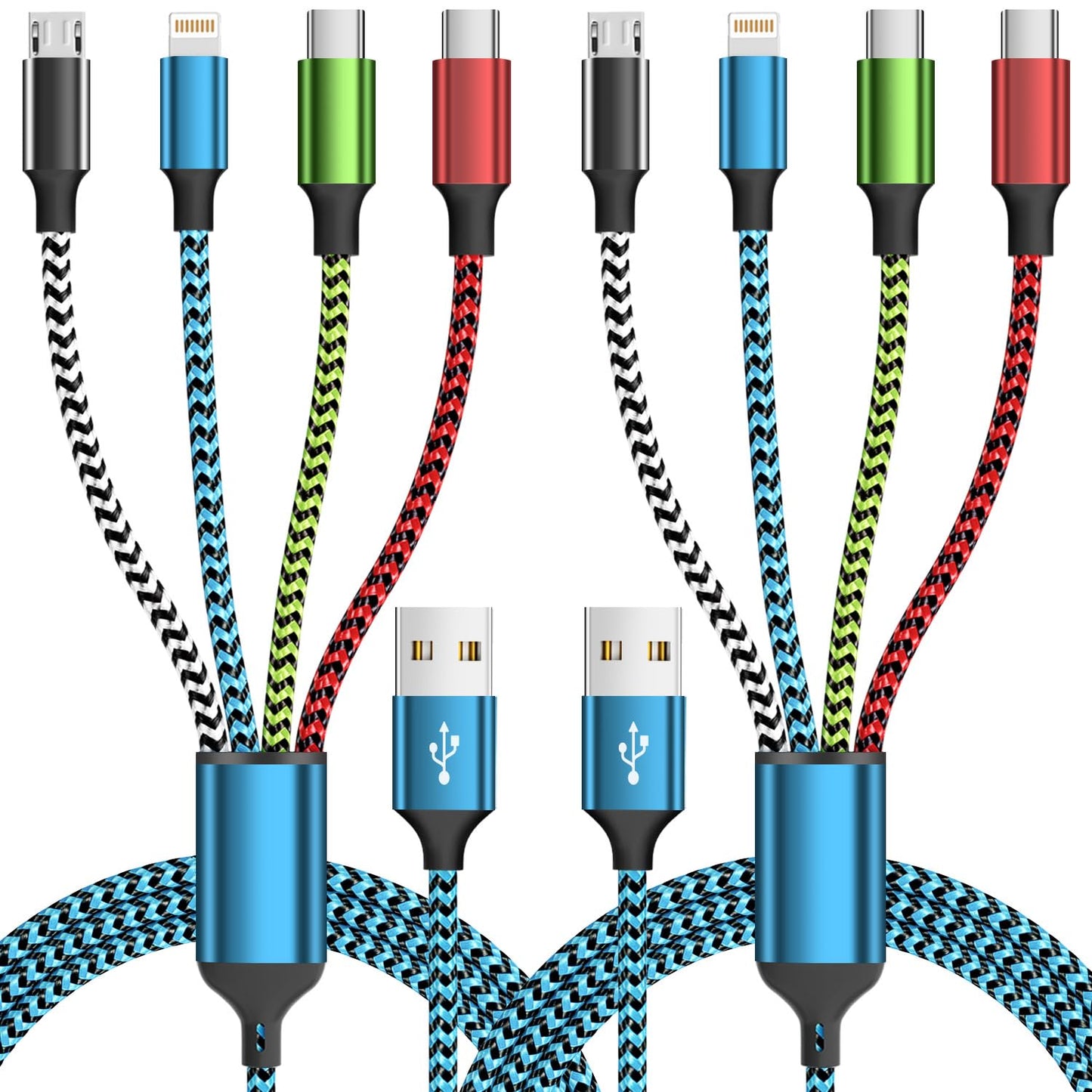 Travel Essentials Dual Type-C 4 in 1 Charging Cable 2 Pack 5FT Multi Charging Cables for All Devices,Universal USB Cable Adapter 2 USB-C/IP/Micro Port for Cell Phones Tablets Samsung Galaxy PS & More