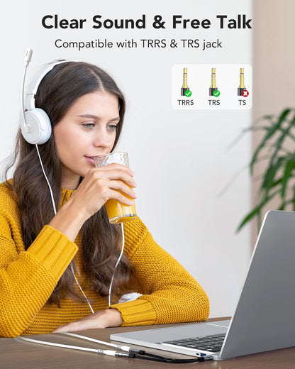 KINGTOP Headset Splitter, 3.5mm Headphone Mic Splitter Cable for Headset with Separate Stereo Audio & Microphone Jacks (Not for Dual Audio Jacks)