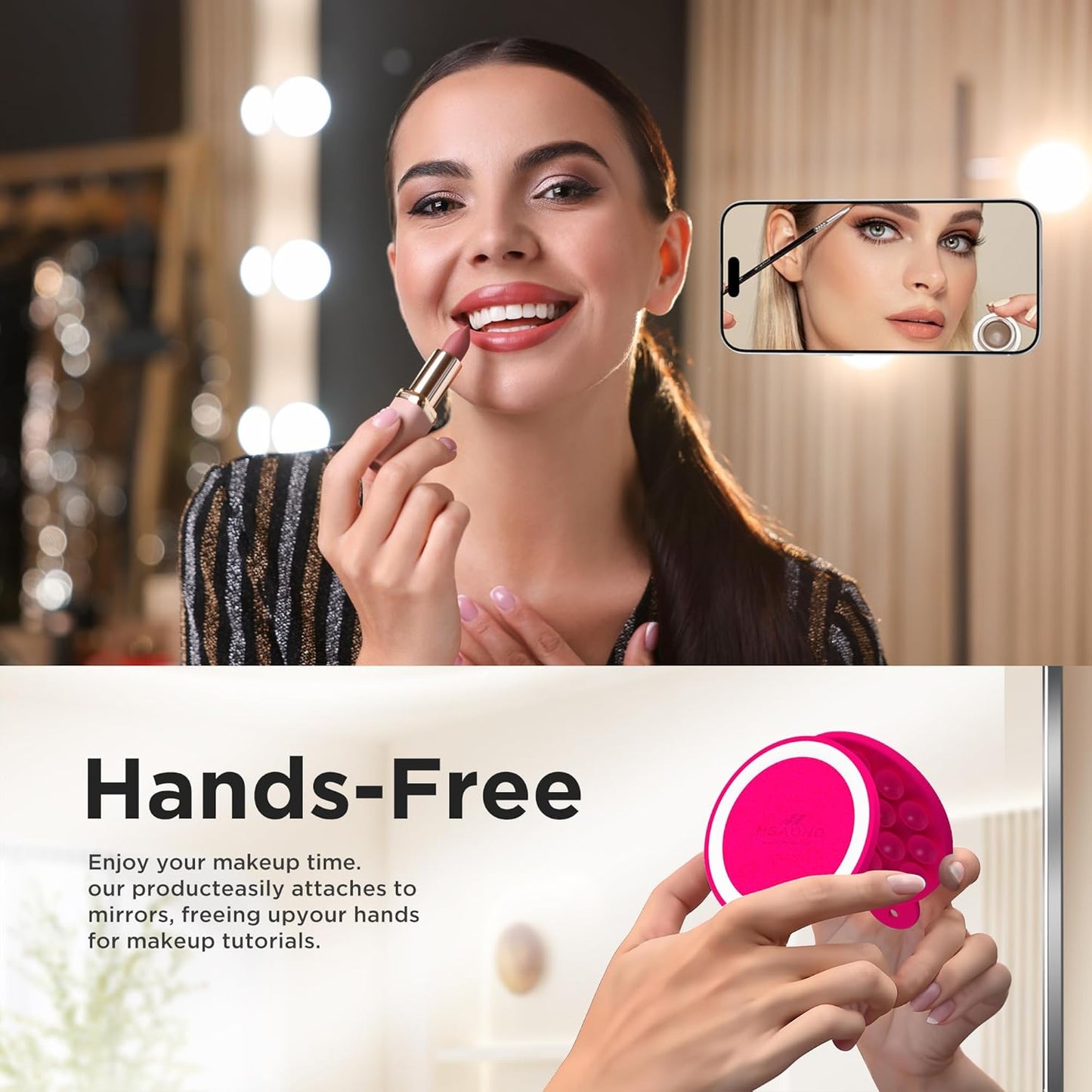 Magnetic Suction Cup Phone Mount for MagSafe Case, Silicone Hands-Free Grip Holder for iPhone and Android, Mirror Shower Phone Stand for Makeup FaceTime Gym Kitchen Bathroom, Neon Pink