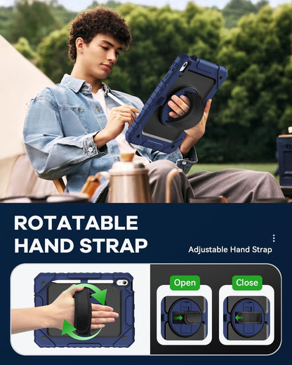 Cantis Case for iPad 11-inch (A16) 2025/ iPad 10th Generation 2022 (10.9 inch) with Screen Protector, iPad 11th Case with 360 Degree Rotating Stand/Shoulder Strap/Pencil Holder, Navy Blue