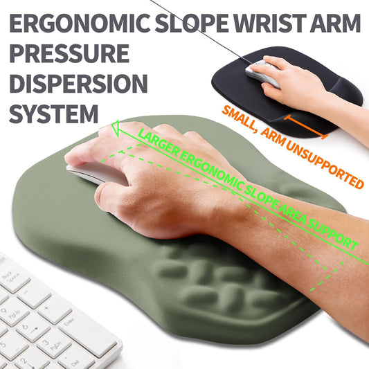 Ergonomic Slope Mouse Pad Wrist Support, Wrist Rest Mousepad for Carpal Tunnel Pain Relief with Massage Bulge and Slow Rebound Memory Foam (12x8 inch, Olive Green)