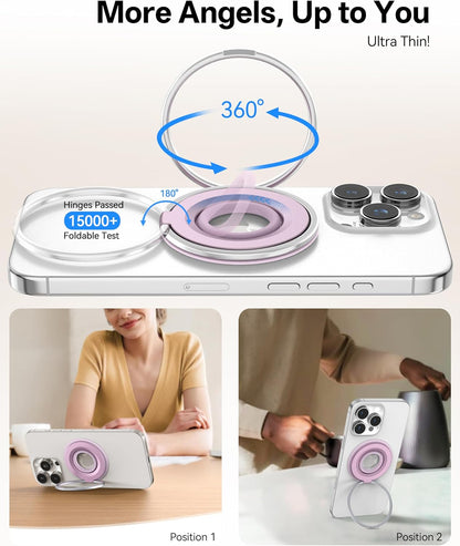 [2025 Upgrade] Magnetic Phone Grip for MagSafe Ring Holder, Two-Sided Magnets Phone Ring Grip Finger Kickstand Compatible with iPhone 16 Pro/Max 15 14 13 12 11 Plus & Android Phone (pink1)