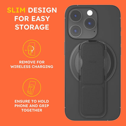 CLCKR for MagSafe Phone Grip for MagSafe Kickstand Compatible with Mag Safe Finger Loop, 3-in1 Phone Ring Holder Strap for Mag Safe iPhone 16/15/14/13/12 Series, Galaxy S25/S24/S23/S22, Pixel - Black