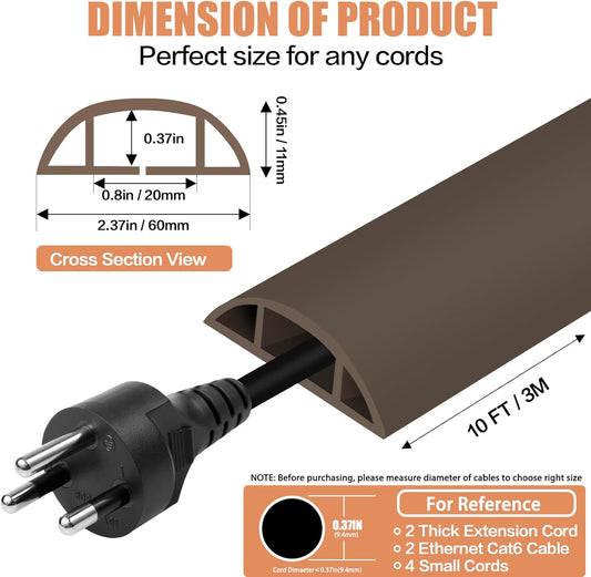 Floor Cord Cover Cable Cavity Self Adhesive Cord Hider Floor Floor Cable Management Power Cord Protector Floor Electric Cord Covers for Offices, Gym, Exhibitions (CoffeeBrown, 2.36" x 10')