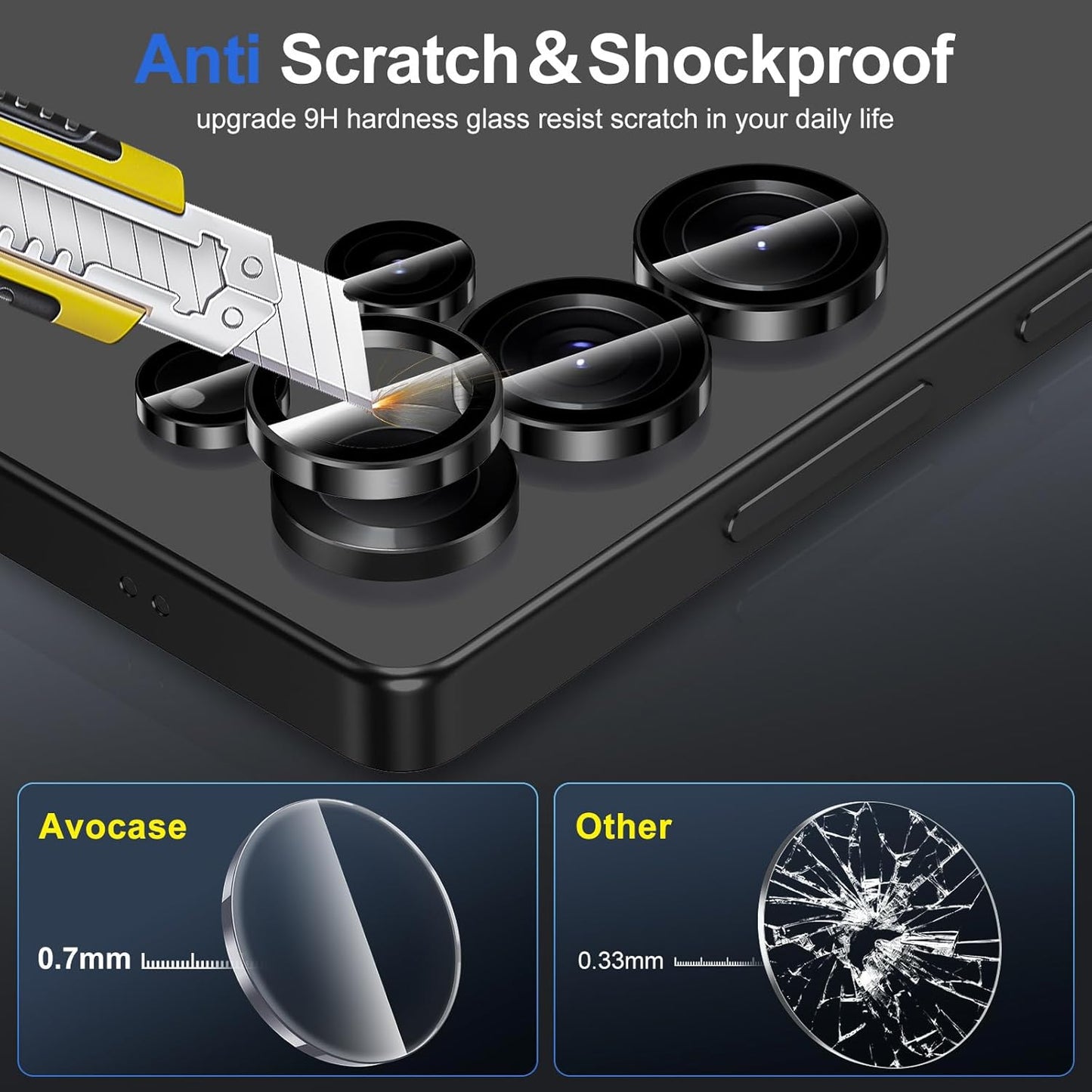 for Samsung Galaxy S25 Ultra Camera Lens Protector, Individual Metal Ring Tempered Glass Lens Cover, [Strong Adsorption] Scratch Resistant Ultra-Thin HD Clear Lens Cover, 1 Set-Black Ring