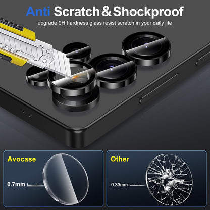 for Samsung Galaxy S25 Ultra Camera Lens Protector, Individual Metal Ring Tempered Glass Lens Cover, [Strong Adsorption] Scratch Resistant Ultra-Thin HD Clear Lens Cover, 1 Set-Black Ring