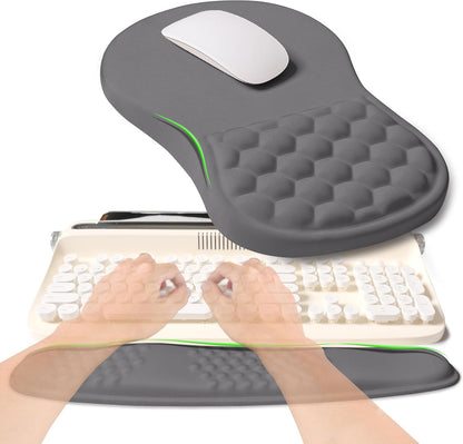 2-in-1 Ergonomic Set, Wave Rise Keyboard Wrist Rest and Massage Bulge Slope Mouse Pad Wrist Support, Cushion Memory Foam Integrated to Relieve Wrist Pain, Deep Gray