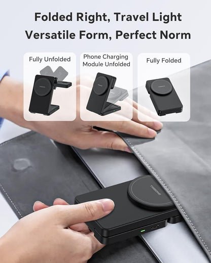 3 in 1 Charging Station for iPhone 16 15 14 13 12 Series, Wireless Charger for Apple Watch，Travel Magnetic Charging Stand for AirPods (Black)