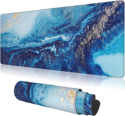 Mouse Pads Navy Blue Gold Modern Abstract Marble Large Mouse Pad, Gaming Mousepad, Keyboard and Mouse Pad with Stitched Edges,PC Desk Mat for Game,Work,Office(31.5"*11.8")