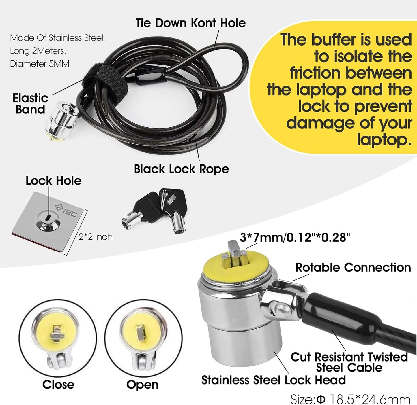 I3C Laptop Cable Lock, Hardware Security Cable Lock with Keys, Anti Theft Combination Lock for Laptop Monitor Compatible with Tablet Surface Projector and Other Electronic Devices