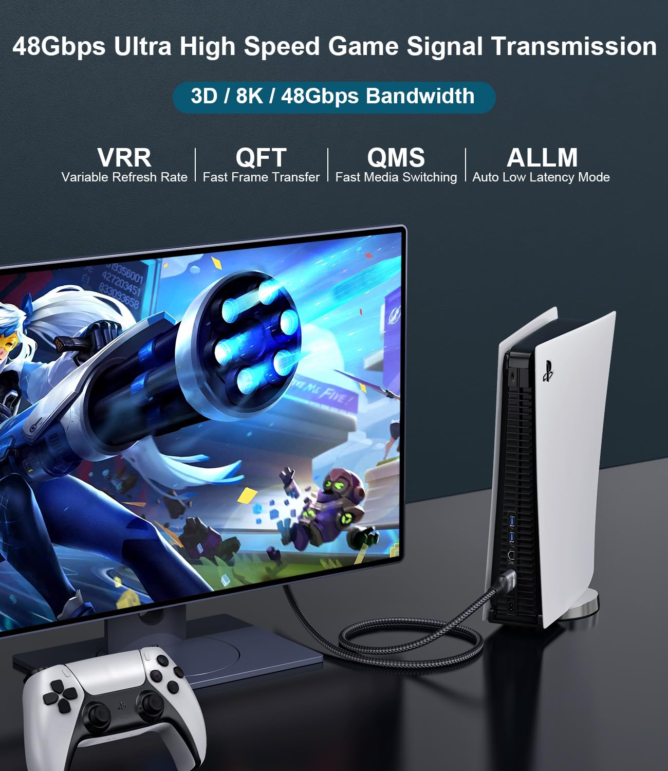 Certified 10K 8K HDMI 2.1 Cable 13 FT, 48Gbps Ultra High Speed HDMI Cable with Ethernet 4K 240Hz 165Hz 144Hz 120Hz 8K60Hz eARC HDCP2.3 HDR10+ PC Laptop TV Monitor Projector