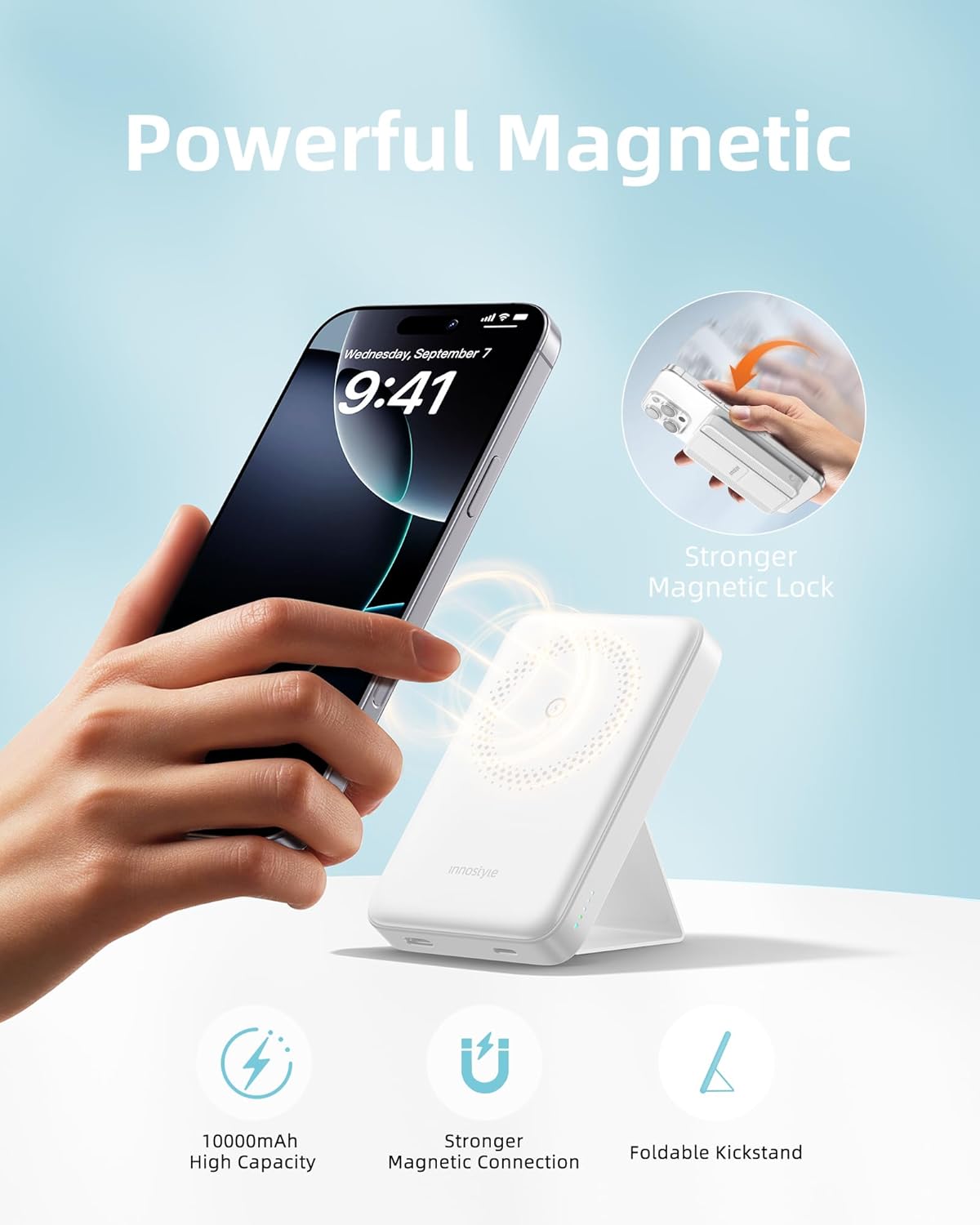 Magnetic 3-in-1 Portable Charger: 10000mAh Wireless Power Bank with 20W USB-C Fast Charging, Foldable Stand, Compatible with iPhone 16/15/14/13/12, AirPods & Samsung Galaxy