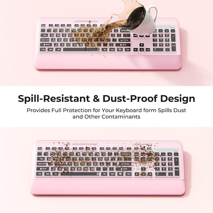 Wireless Keyboard and Mouse Set with Quiet Keys, 2.4G Full Size Ergonomic Keyboard with Wrist Rest, Protective Covers, Soft Touch Silent Design for Windows, Computer, PC and Laptop