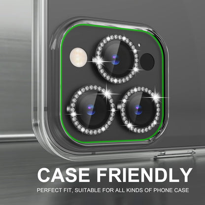 Choiche [3+1 for iPhone 14 Pro/iPhone 14 Pro Max Camera Lens Protector Bling, 9H Tempered Glass Camera Cover Screen Protector Metal Ring Decoration Accessories (Diamond-Black)