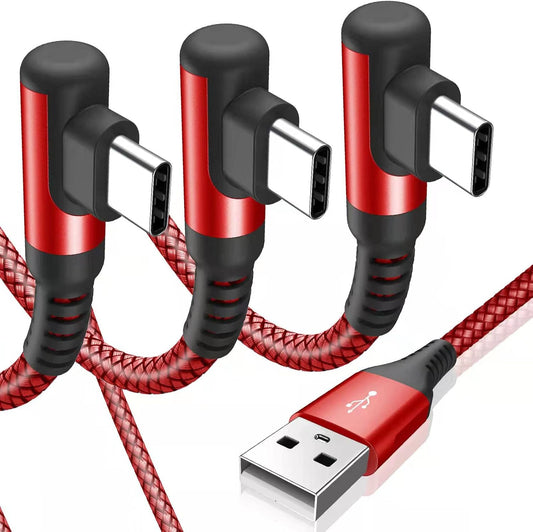 sweguard USB C Cable Right Angle [3Pack, 10FT+6.6FT+3.3FT], USB Type C iPhone 16 Charger Cable Nylon Braided Cord for iPhone 15 16 Pro Max Plus, Samsung Galaxy S25 S24 S23 S22 S21 S10 Note 20 10, Moto