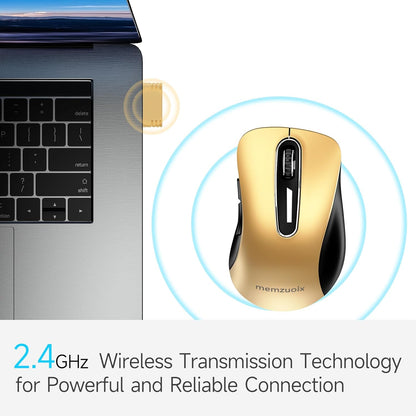 memzuoix 2.4G Wireless Mouse, 1400 DPI Mobile Optical Cordless Mouse with USB Receiver, Portable Computer Mice Wireless Mice for Laptop, PC, Desktop, MacBook, 5 Buttons (Gold)
