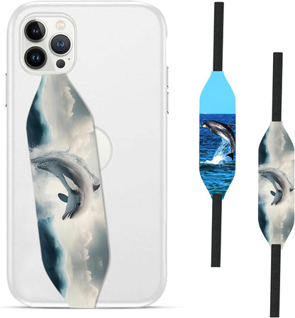 Phone Grip Strap - Reversible Finger Holder for Phone Back, Customizable Anti-Slip Design, Wireless Charging Compatible Detachable Holder for iPhone - Shark Jump