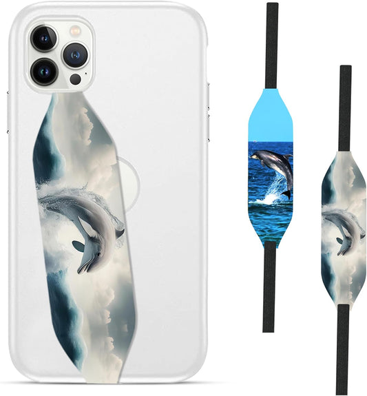 Phone Grip Strap - Reversible Finger Holder for Phone Back, Customizable Anti-Slip Design, Wireless Charging Compatible Detachable Holder for iPhone - Shark Jump