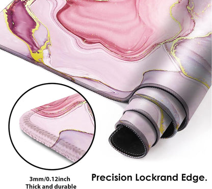 Galdas Gaming Mouse Pad Cool Flash Pattern XXL XL Large Mouse Pad Long Extended Mousepad Desk Pad Non-Slip Rubber Mice Pads Stitched Edges Thin Pad (31.5x11.8x0.12 Inch) (Pink Marble Pattern)