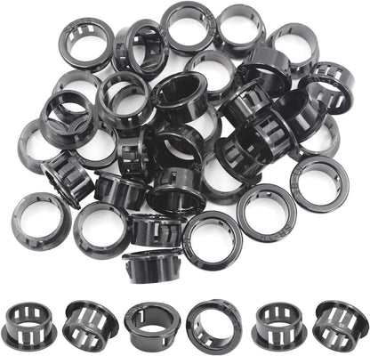 3/4"(19mm) Black Snap-in Knockout Insulating Bushing Grommets, Plastic Cable Hole Grommets for Wiring, Round Nylon Snap in Locking Electrical Wire Cord Hose & Tubing Bushings Grommets, 35pcs