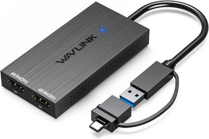 WAVLINK USB-C & USB-A to Dual HDMI Adapter 4K@60Hz for 2 Monitors, DisplayLink Certified, Compatible with Mac M1/M2/M3, Windows, ChromeOS, Android, HarmonyOS (No Linux/iPad/iOS/HDCP)