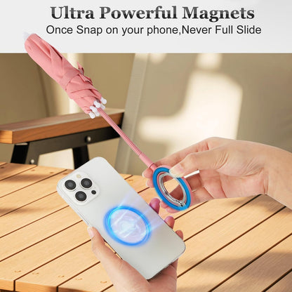 Magnetic Umbrella Phone Stand for Sun Protection,Adjustable Sun Shade Shield for iPhone 16/15/14/13/12 Pro Max,Samsung & Google,Detachable Ring Stand,Heat-Resistant Design,Car Mount Compatible, Pink