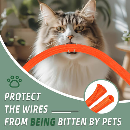 Split Wire Loom Tubing, Cable Protector Sleeve, Braided Cable Management for TV/Computer/Home Theater/Engine Bay, Cord Protectors from Pets No Chew (Orange, 1/2"-10ft)