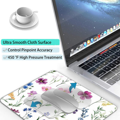 Watercolor Flower Wildflowers Floral Custom Mouse Pad with Non-Slip Rubber, Small Square Design for Wireless Laptop & Computer Mouse Pads for Desk, 9.5 x 7.9 inch Smooth Surface for Gaming & Office