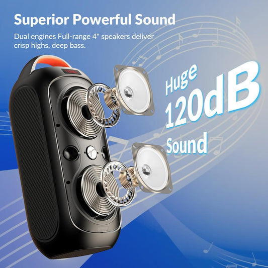 Portable Bluetooth Speaker with 120dB Loud Sound, Dynamic LED Lights, 5 RGB Modes, Bluetooth 5.3, USB/TF/AUX/FM/Mic Input/TWS, Built-in Handle, Party Speaker for Home, Outdoor, Party, Camping (RGB)