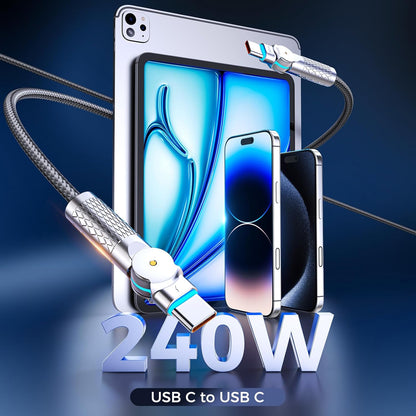 USB C to USB C Cable 6.6ft,240W 2-Pack Braided 180°Rotating Type C Charging CableFast Charge for iPhone 16/16Pro/16Plus/16ProMax,MacBook Air,iPad Pro,Pixel,Samsung Galaxy S23/S24 Ultra-Light Grey