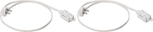 Amazon Basics Extension Cord with Multiple Outlets, 3 ft 2-Prong Indoor Power Strip, Flat Plug, 13 Amps, 1625 Watts, 125 VAC, White, 2-Pack