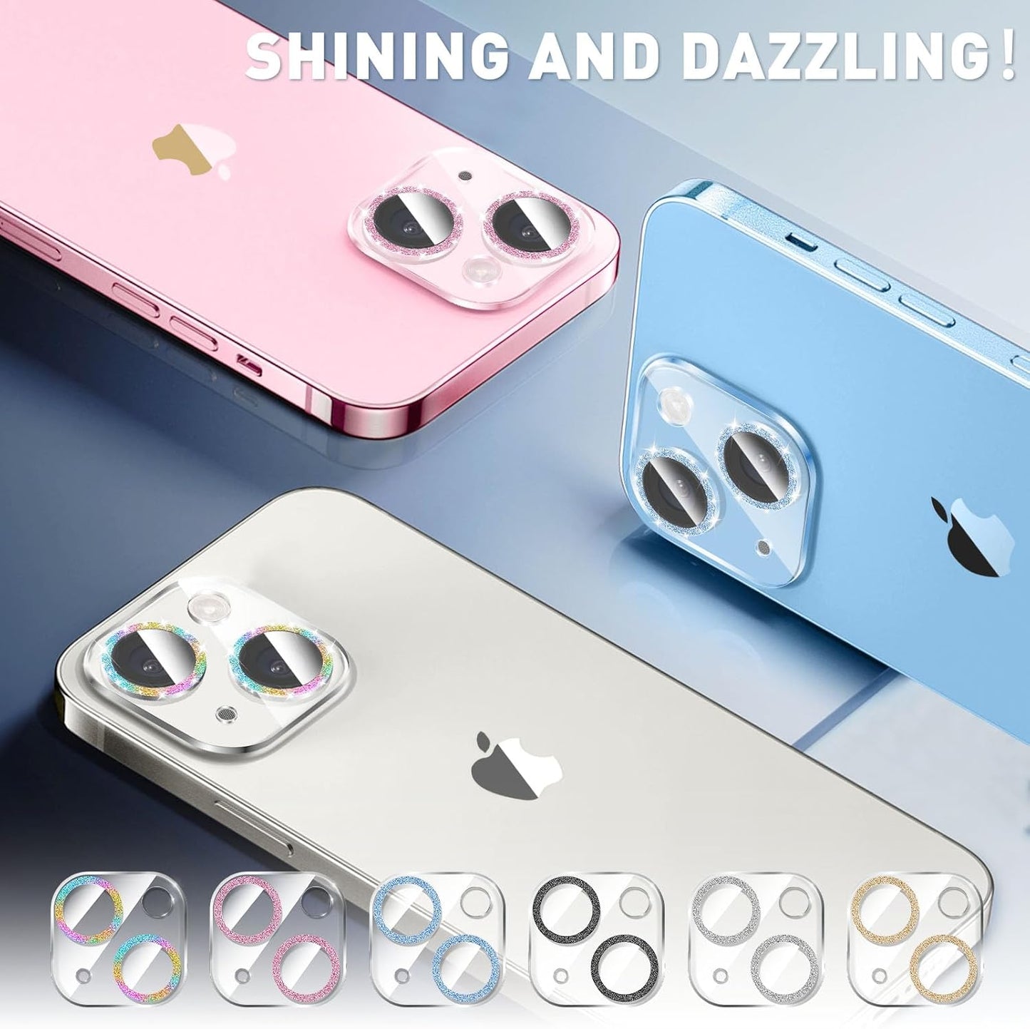 LucBuy 3PCS Sparkling Camera Lens Protector for iPhone 11, Full Clear Acrylic Cover with Shiny Colorful Glitter Designed Decoration Back Camera Protector