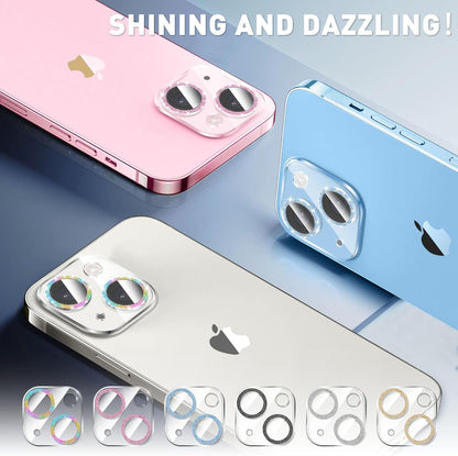 LucBuy 3PCS Sparkling Camera Lens Protector for iPhone 14/iPhone 14 Plus, Full Clear Acrylic Cover with Shiny Colorful Glitter Designed Decoration Back Camera Protector