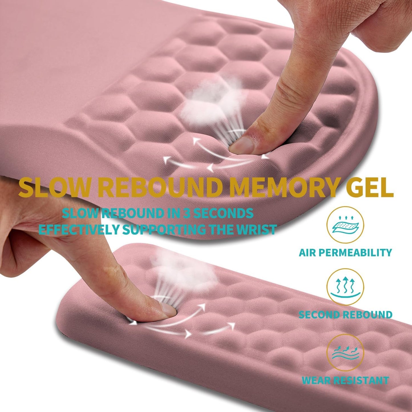 Hokafenle 2 in 1 Ergonomic Mouse Pad Wrist Support & Wrist Rest for Computer Keyboard Set, with Relieve Carpal Tunnel Pain Massage Bulge and Full Memory Gel Design (2In1 Set, Pink)