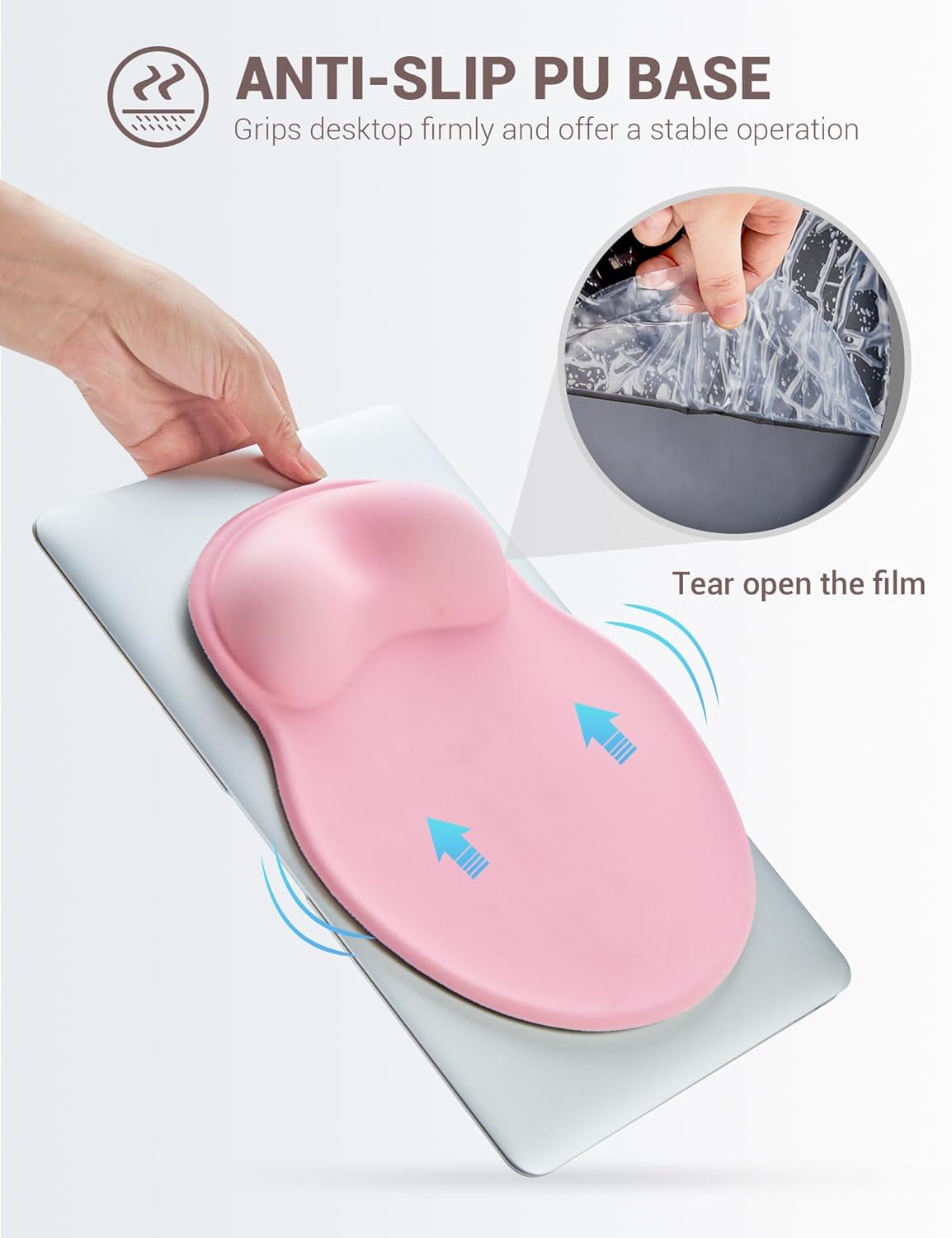 Ergonomic Mouse Pad with Wrist Rest, Large Mousepad(10.6'' x 9''), Office Wrist Support Mouse Mat with Non-Slip Base, Pain Relief for Laptop & Computer（Pink）
