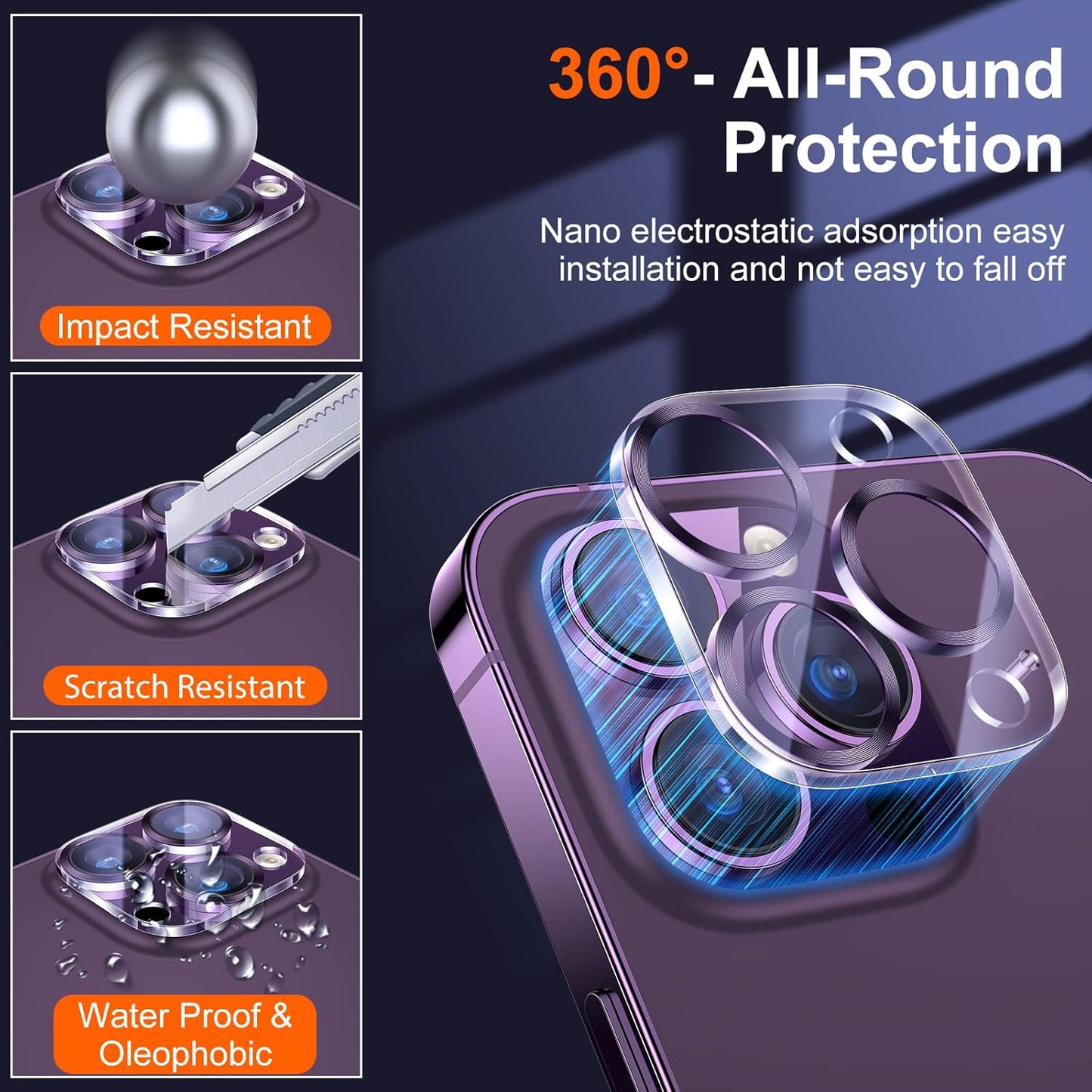 UniqueMe [3 Pack Compatible for iPhone 14 Pro Max/iPhone 14 Pro Camera Lens Protector,[Case Friendly][Scratch-Resistant] - Purple