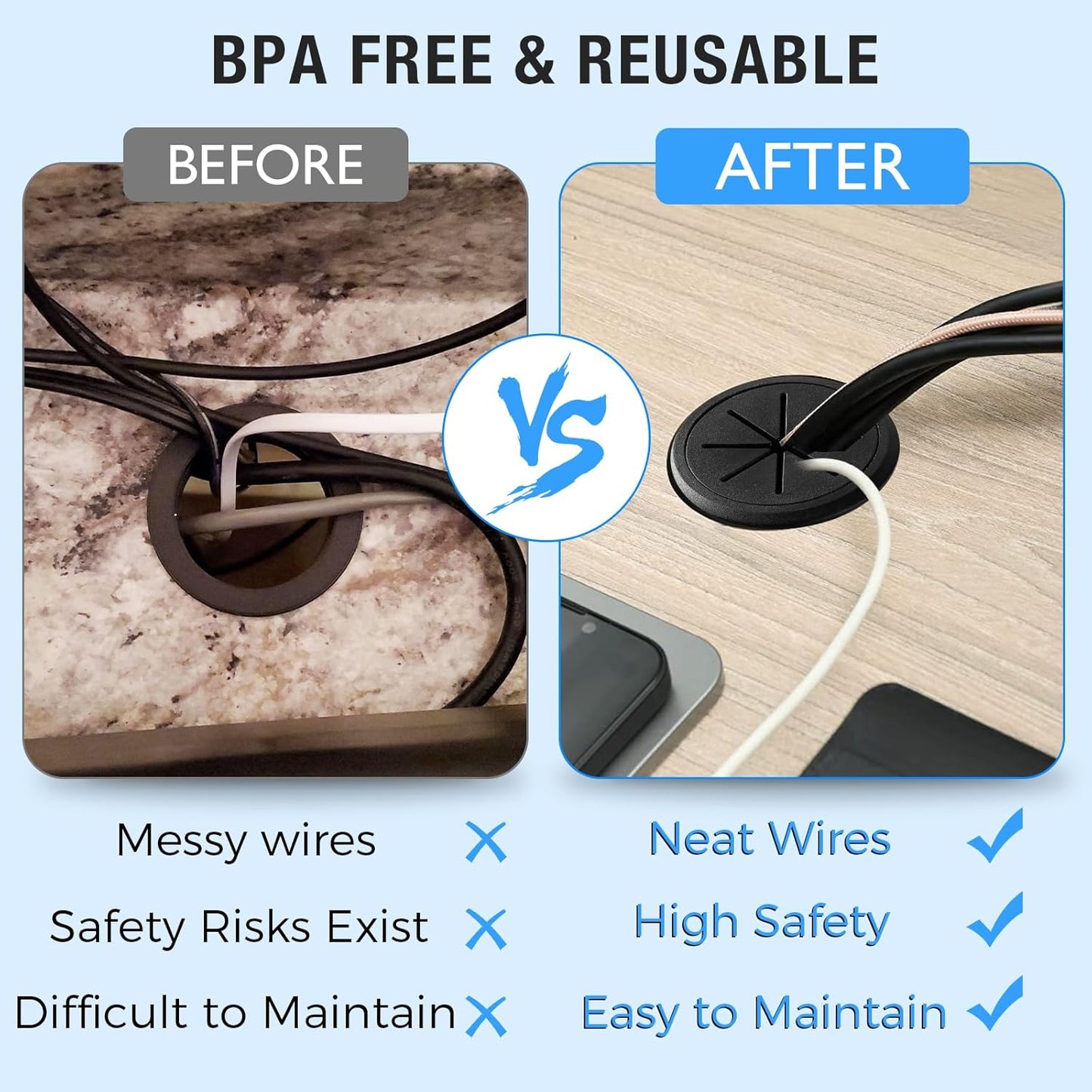 Desk Grommet 2" (50 mm), Desk Hole Cover for Cables Brown, Cable Grommet ABS Plastic, Desk Hole Grommet for Office and Home Table Cable, Detachable & Flexible Cable Cord Organizer-2 Pcs