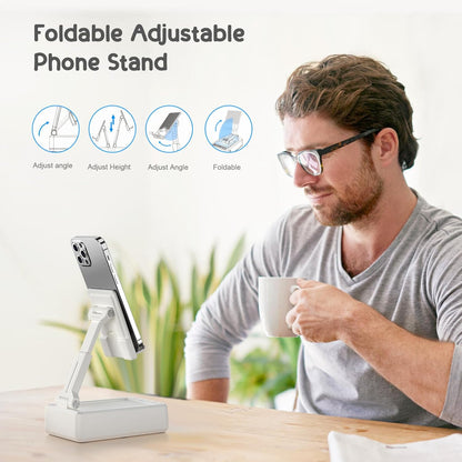 TechGlow Foldable Cellphone Stand with Bluetooth Speaker and Power Bank Birthday Gifts for Men Women Mother Father Brother Sister Teens Cool Tech Gadgets-White