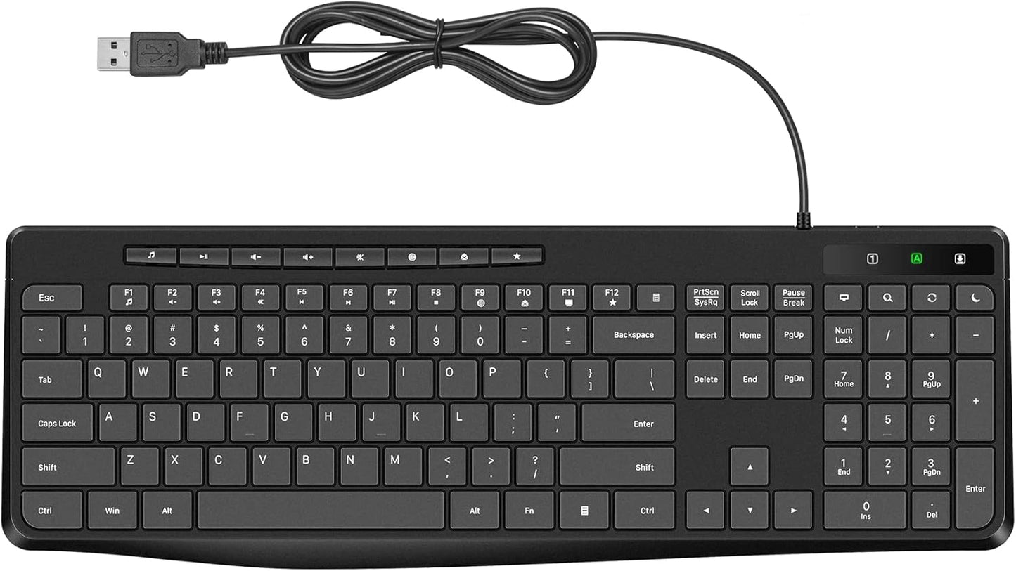 Wired Keyboard,Quiet Keyboard,Multimedia Usb Computer Keyboard,Silent Keyboardwith Low Profile Chiclet Keys,Large Number Pad,Spill-Resistant,Anti-Wear Letters,Full Size Keyboardfor Laptop,Desktop