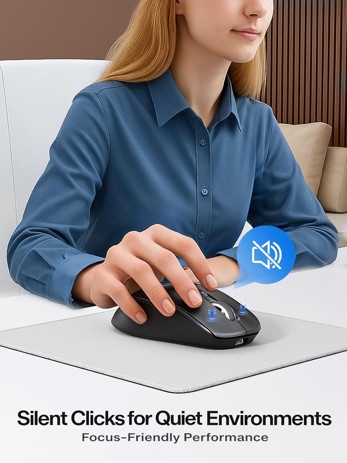 R108 Bluetooth Wireless Mouse – Dual Bluetooth ＆ 2.4GHz USB Receiver, 4 DPI Levels (1000–3200), Type-C Rechargeable, Ergonomic Right-Hand Grip, Silent Click, for Computer/Mac/Laptop - Black